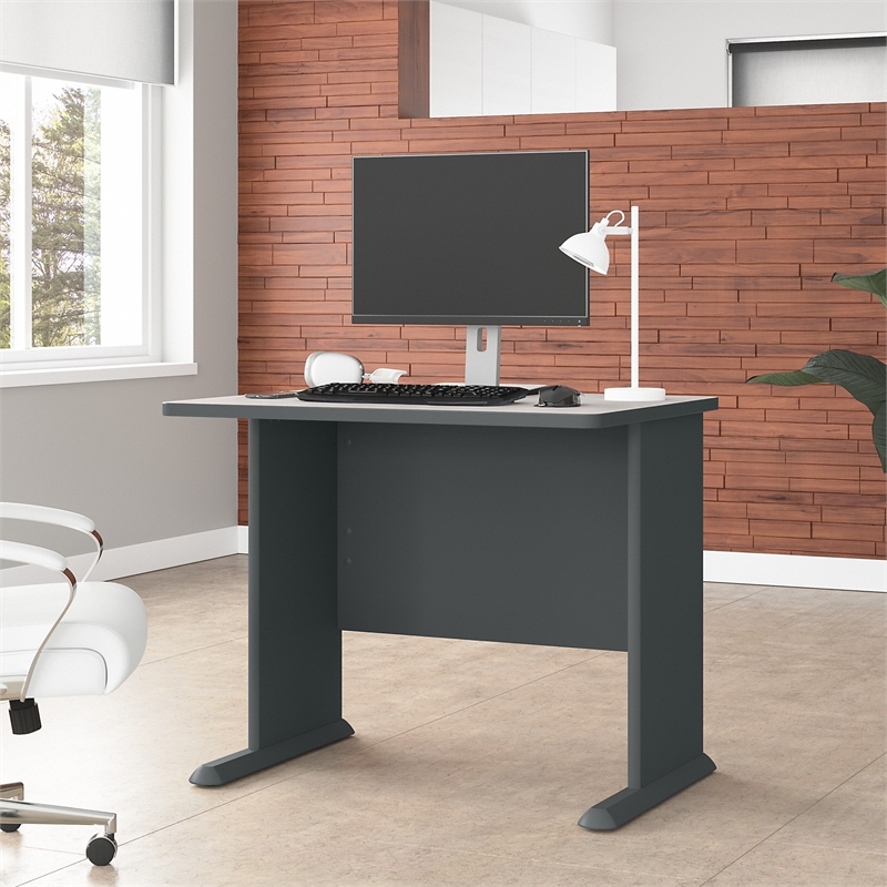 Maklaine Engineered Wood 36W Office Desk in Slate and White Spectrum