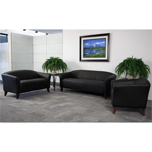 Maklaine Modern / Contemporary Leather Loveseat in Black Finish