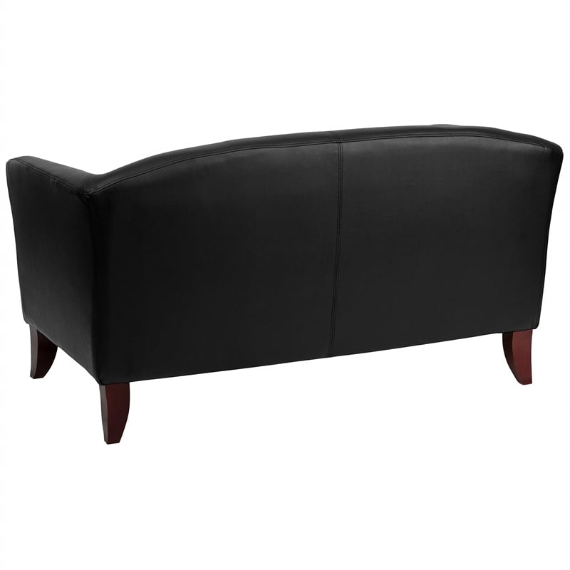 Maklaine Modern / Contemporary Leather Loveseat in Black Finish