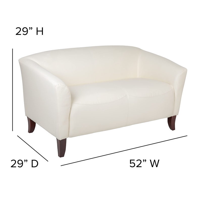 Maklaine Contemporary Leather Upholstered Loveseat in Ivory and Cherry