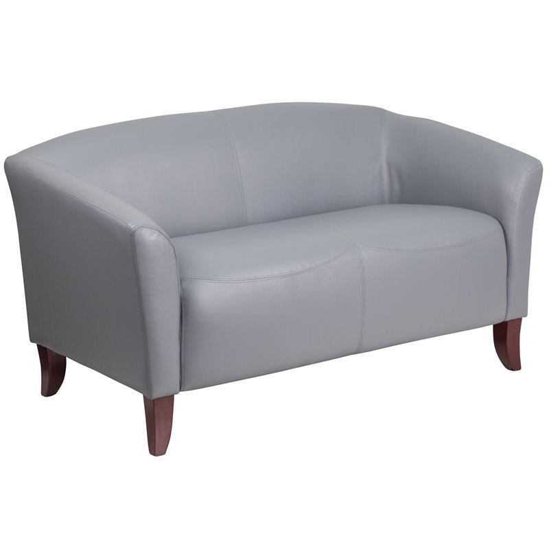 Maklaine Modern / Contemporary Leather Reception Loveseat in Gray