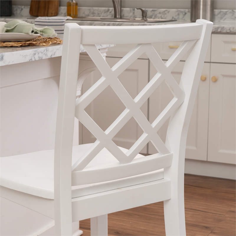 Maklaine Sturdy Wood Lattice Back Counter Stool in Crisp White Finish