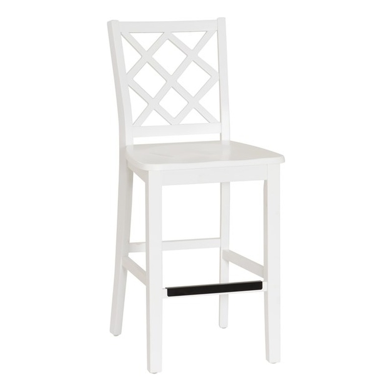 Maklaine Sturdy Wood Lattice Back Counter Stool in Crisp White Finish