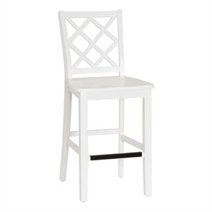 Maklaine Sturdy Wood Lattice Back Counter Stool in Crisp White Finish