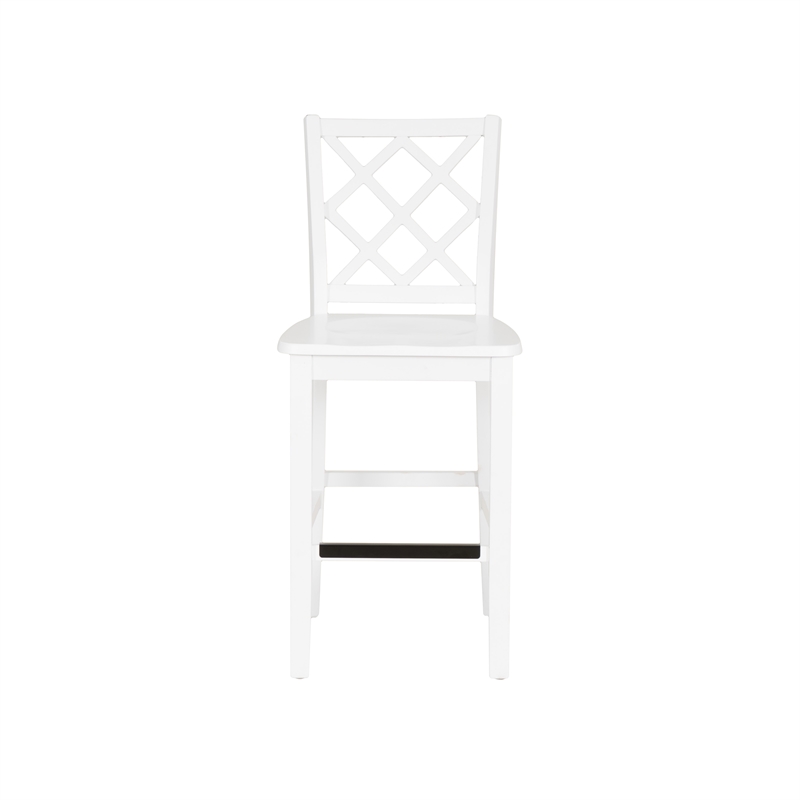 Maklaine Sturdy Wood Lattice Back Counter Stool in Crisp White Finish