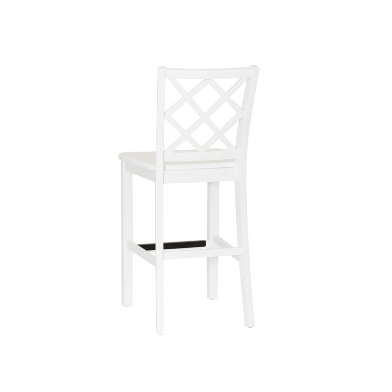 Maklaine Sturdy Wood Lattice Back Counter Stool in Crisp White Finish