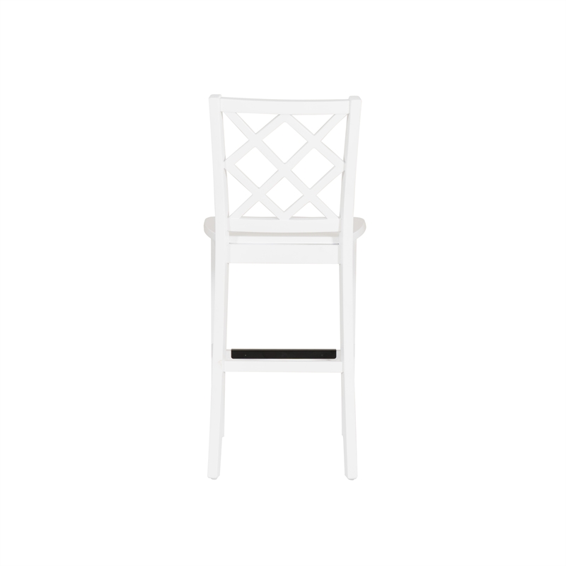 Maklaine Sturdy Wood Lattice Back Counter Stool in Crisp White Finish