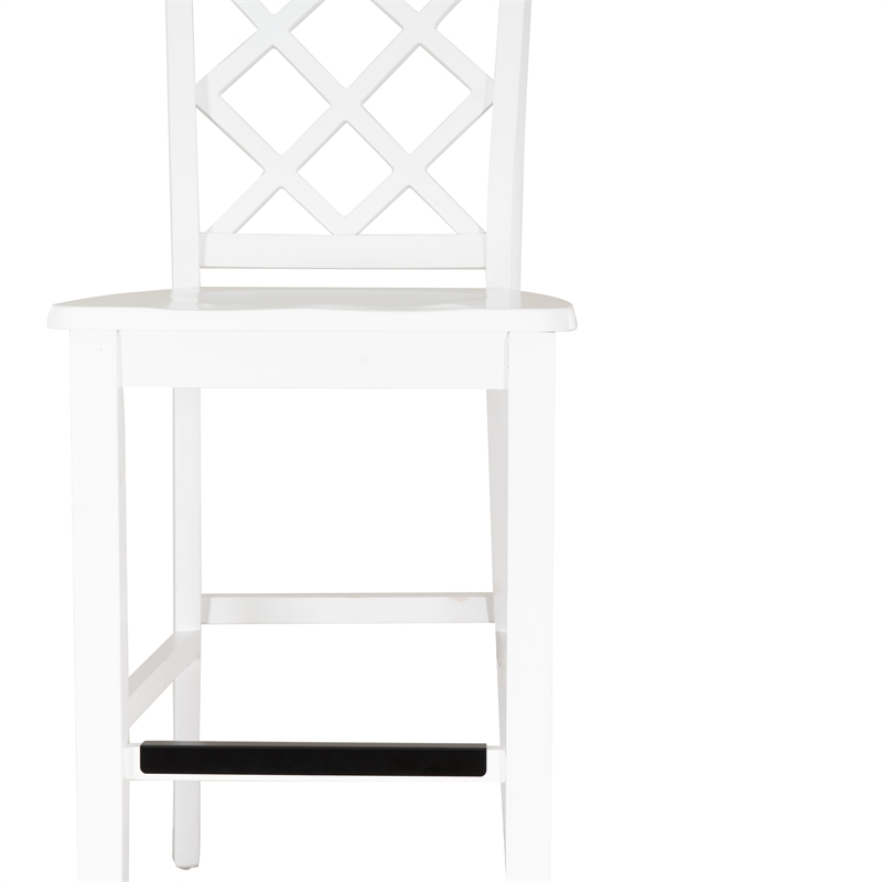 Maklaine Sturdy Wood Lattice Back Counter Stool in Crisp White Finish