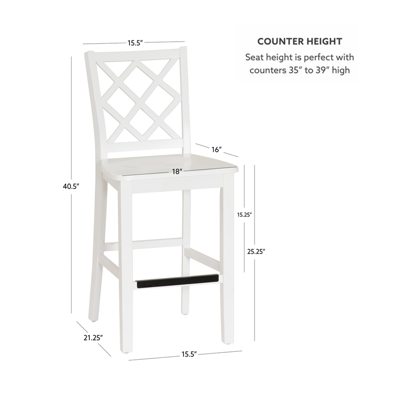 Maklaine Sturdy Wood Lattice Back Counter Stool in Crisp White Finish