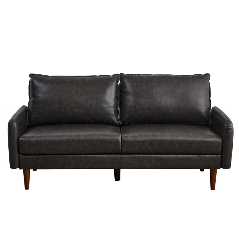 Maklaine Modern Sofa Faux Leather Couch for Living Room Office Dark Gray