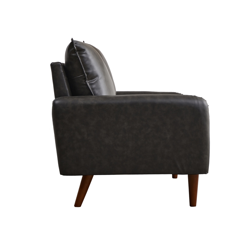 Maklaine Modern Sofa Faux Leather Couch for Living Room Office Dark Gray