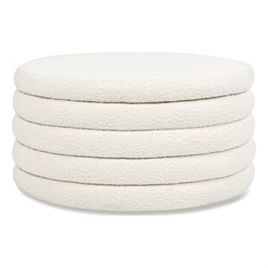 Maklaine 36&quot Round Upholstered Storage Cocktail Ottoman Ivory White Boucle