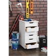 Maklaine Transitional Six Drawer Rolling Storage Cart in White Wash Wood