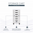 Maklaine Transitional Six Drawer Rolling Storage Cart in White Wash Wood