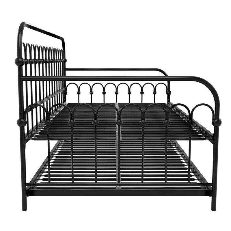 Maklaine Contemporary Twin Metal Daybed with Roll Out Trundle in Black