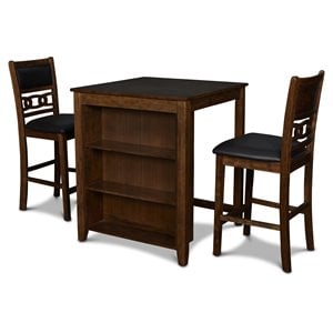 Maklaine Traditional Solid Wood Counter Table w/ 2 Chairs in Brown