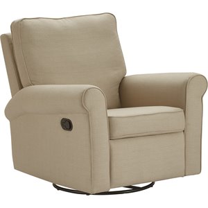 Maklaine Mid-Century Swivel Microfiber Recliner Chair in Sand