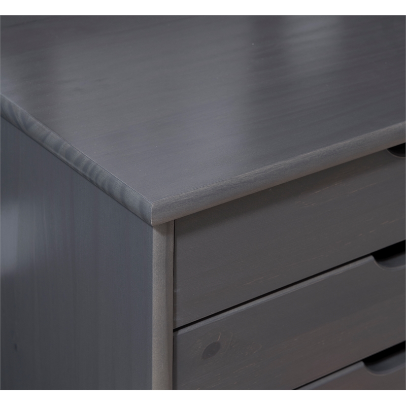 Maklaine Transitional Six Drawer Wide Rolling Cart in Gray Wood