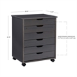 Maklaine Transitional Six Drawer Wide Rolling Cart in Gray Wood