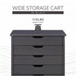Maklaine Transitional Six Drawer Wide Rolling Cart in Gray Wood