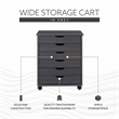 Maklaine Transitional Six Drawer Wide Rolling Cart in Gray Wood
