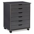 Maklaine Transitional Six Drawer Wide Rolling Cart in Gray Wood