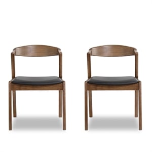 Maklaine Mid-Century Modern Faux Leather Dining Chair in Black (Set of 2)