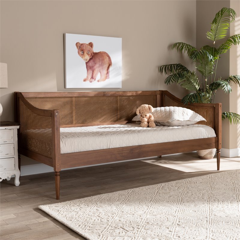 Maklaine Brown Finished Wood and Synthetic Rattan Twin Size Daybed