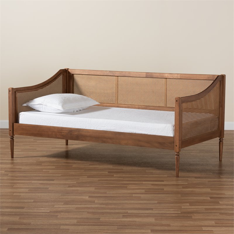 Maklaine Brown Finished Wood and Synthetic Rattan Twin Size Daybed