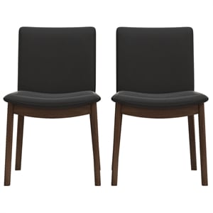Maklaine Mid-Century Modern Faux Leather Dining Chair in Black (Set of 2)