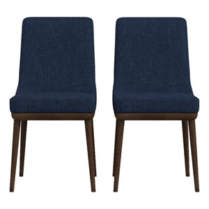 Maklaine Mid-Century Modern Polyester Blend Fabric Dining Chair in Blue (Pair)