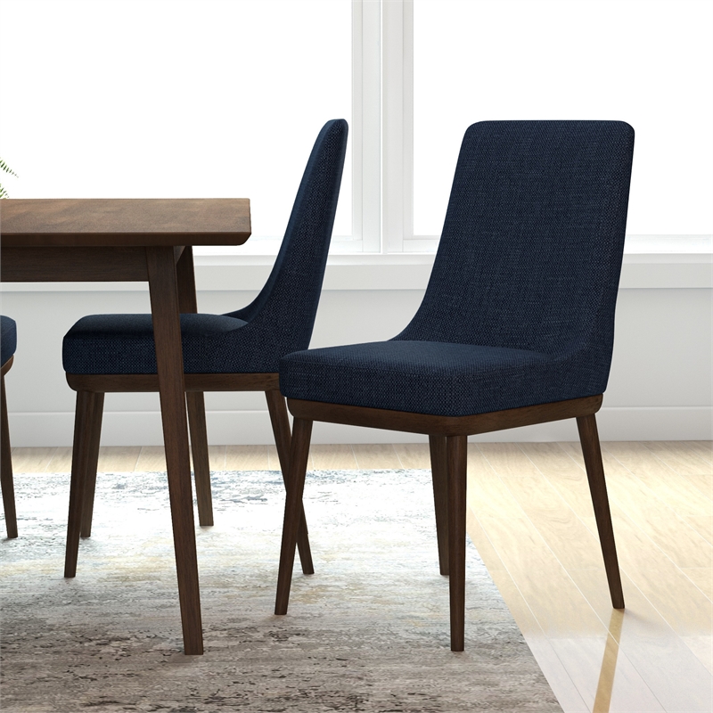 Maklaine Mid-Century Modern Polyester Blend Fabric Dining Chair in Blue (Pair)