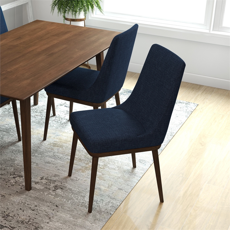 Maklaine Mid-Century Modern Polyester Blend Fabric Dining Chair in Blue (Pair)