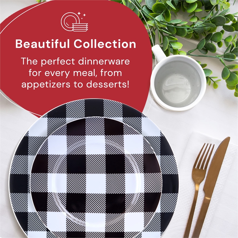 Maklaine Porcelain Dinnerset 16 Piece Buffalo Plaid White/Black