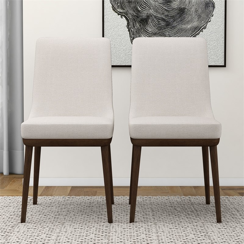 Maklaine Mid-Century Modern Polyester Blend Fabric Dining Chair in Beige (Pair)
