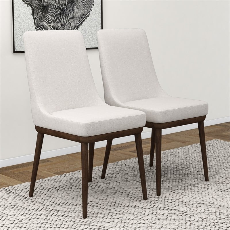 Maklaine Mid-Century Modern Polyester Blend Fabric Dining Chair in Beige (Pair)