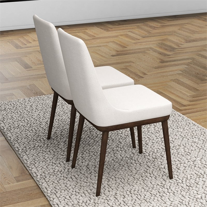 Maklaine Mid-Century Modern Polyester Blend Fabric Dining Chair in Beige (Pair)