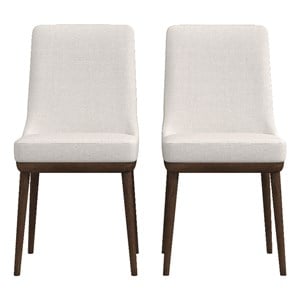Maklaine Mid-Century Modern Polyester Blend Fabric Dining Chair in Beige (Pair)