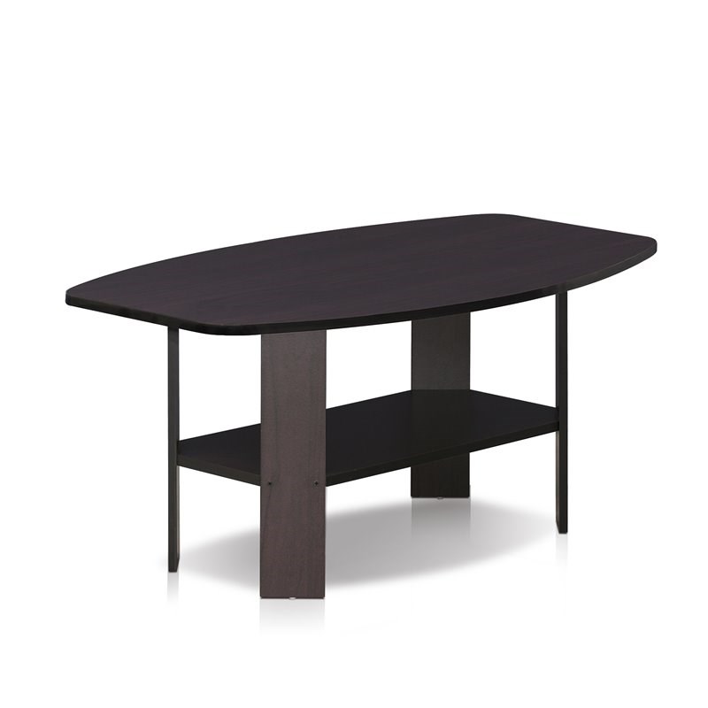 Maklaine Engineered Wood Simple Design Coffee Table in Dark Walnut
