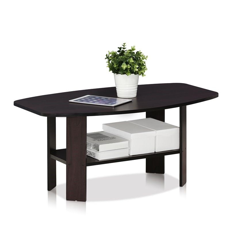 Maklaine Engineered Wood Simple Design Coffee Table in Dark Walnut