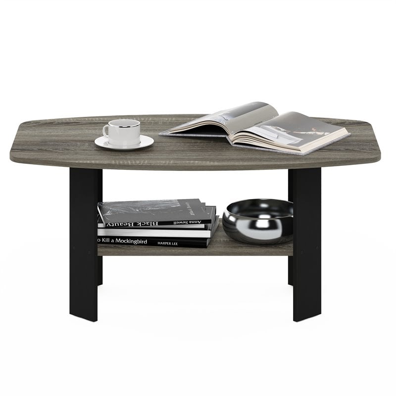Maklaine Engineered Wood Simple Design Coffee Table in French Oak Gray/Black