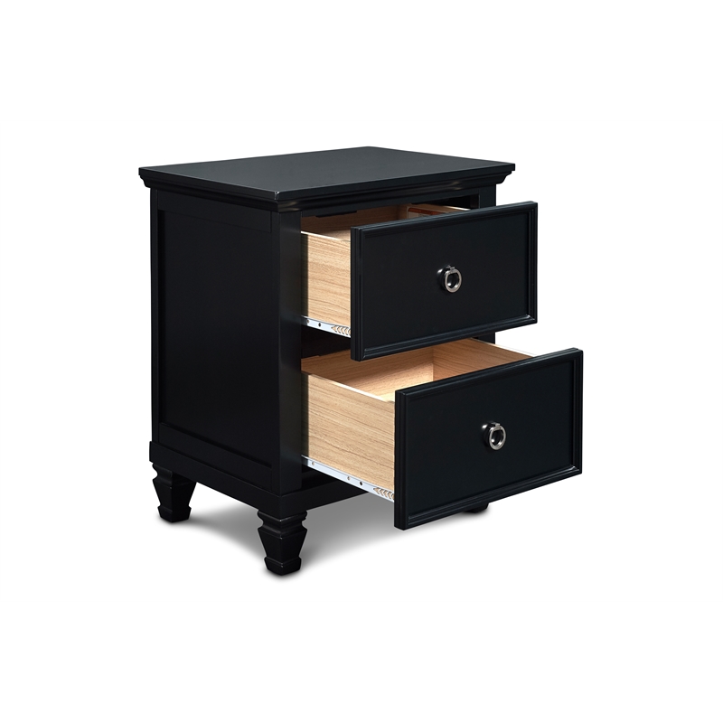 Maklaine Traditional Solid Wood 2-Drawer Nightstand in Black