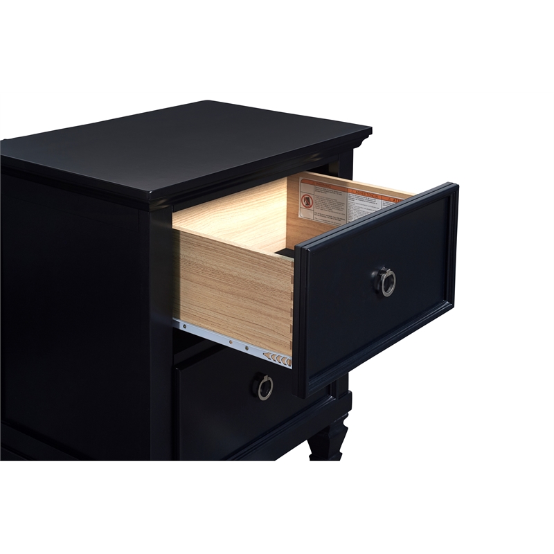 Maklaine Traditional Solid Wood 2-Drawer Nightstand in Black