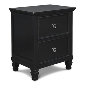 Maklaine Traditional Solid Wood 2-Drawer Nightstand in Black