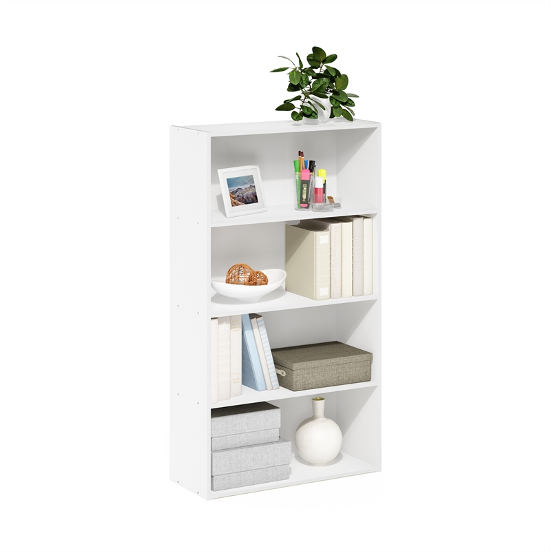Maklaine Engineered Wood Contemporary 4 Tier Open Shelf in White