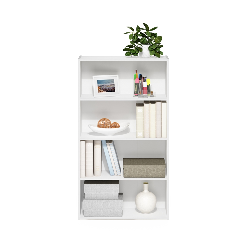 Maklaine Engineered Wood Contemporary 4 Tier Open Shelf in White