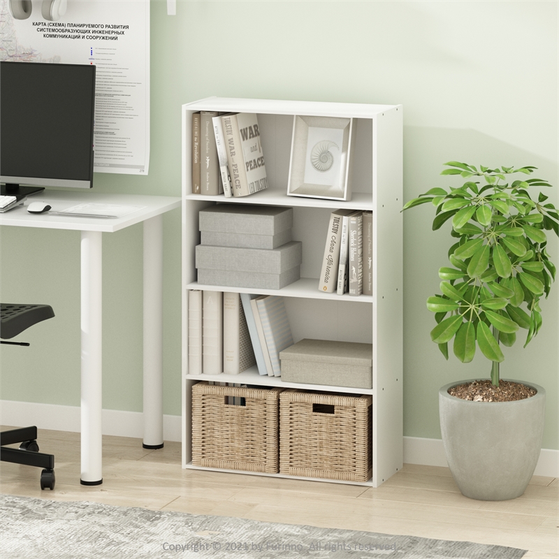 Maklaine Engineered Wood Contemporary 4 Tier Open Shelf in White