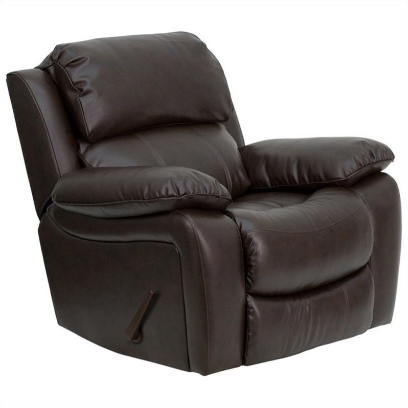 Maklaine Modern / Contemporary Leather Rocker Recliner in Brown