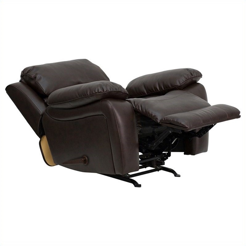 Maklaine Modern / Contemporary Leather Rocker Recliner in Brown