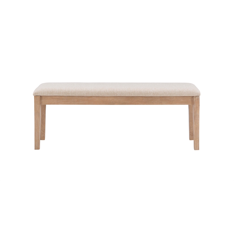 Maklaine Sturdy Wood Bench Light Beige Padded Seat in Natural Lacquer Finish